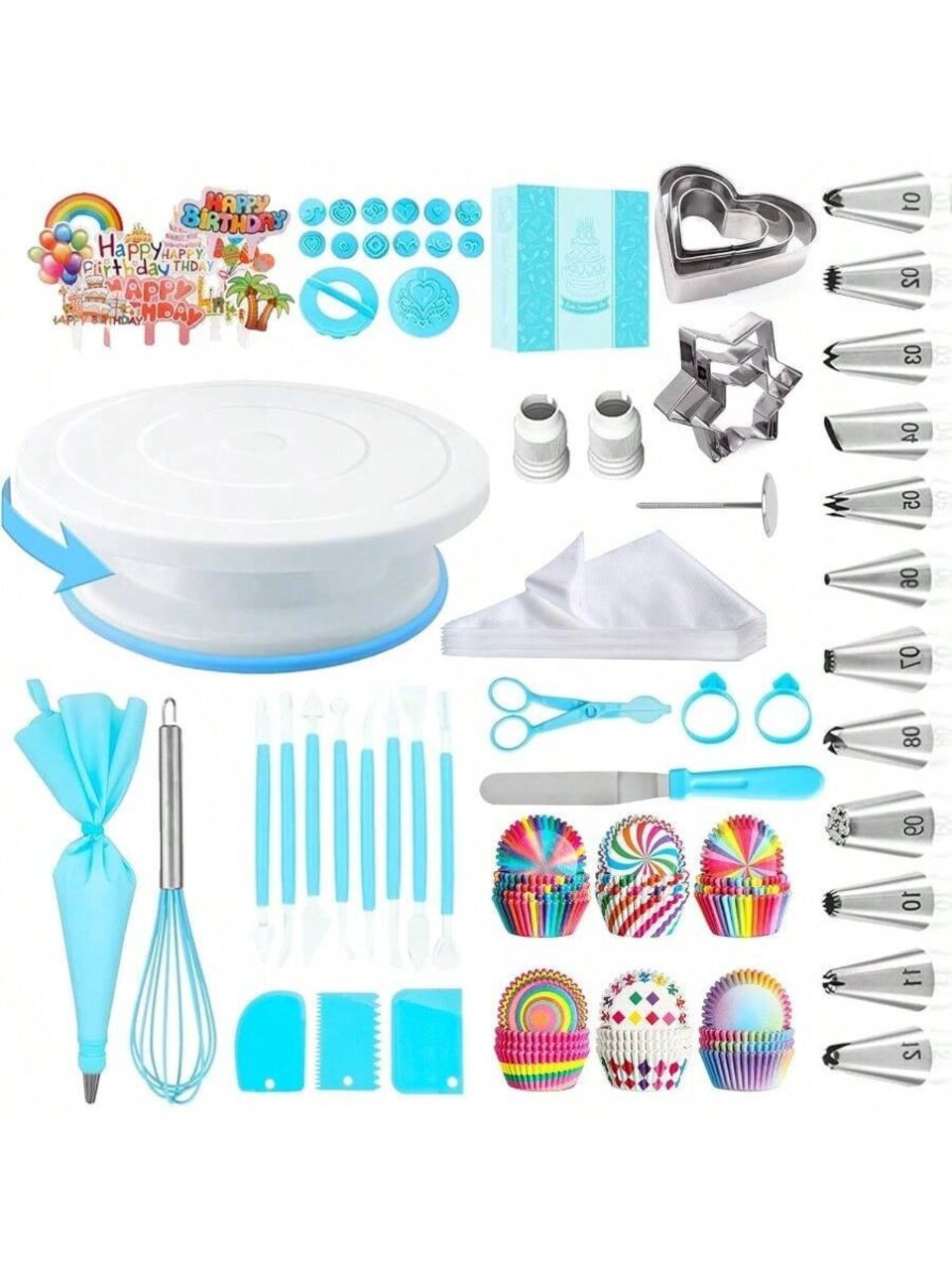 New Cake Decorating Supplies Kit Tools 255pcs, Cake Decorating Set with Cake Turntable